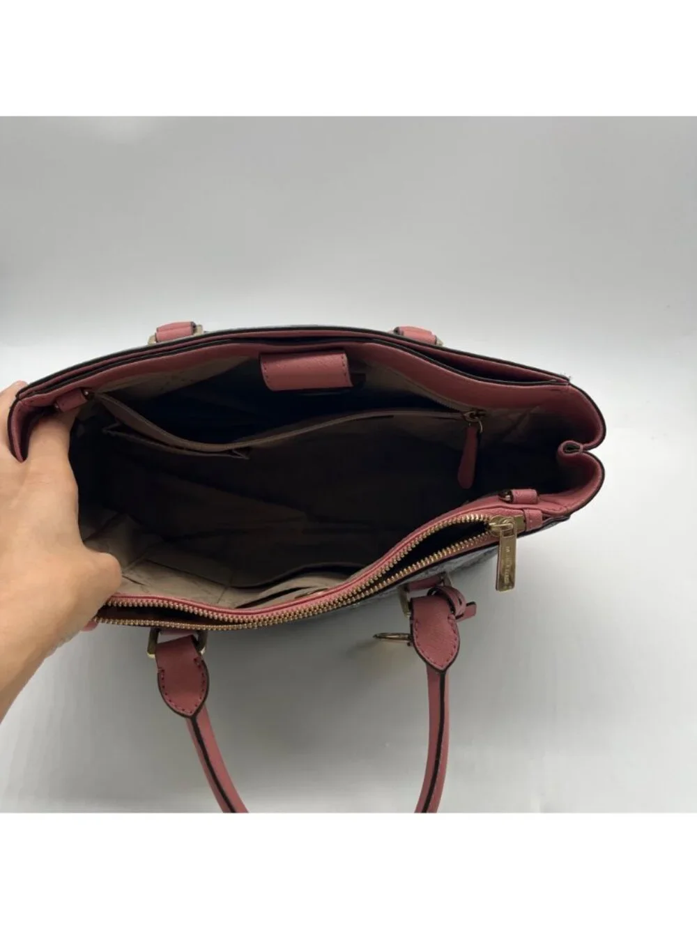 Michael Kors Grey & Pink Coated Canvas Satchel Bag